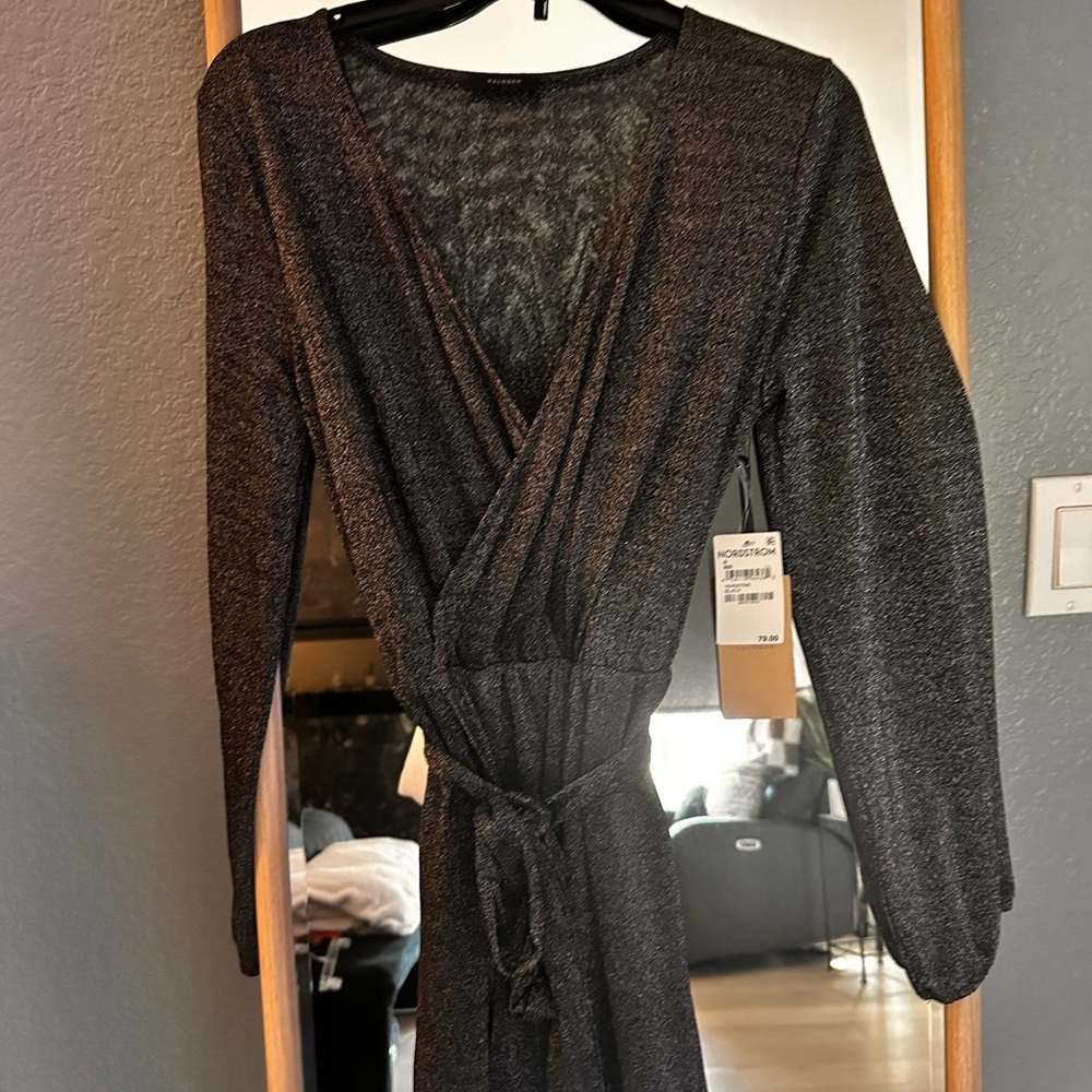 Halogen Charcoal Long Sleeve Wrap Dress